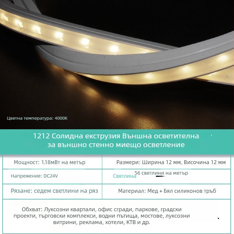 Външна водоустойчива LED лента за миене на стени, 18W, 2835 диоди, 56/m, 30° лъч