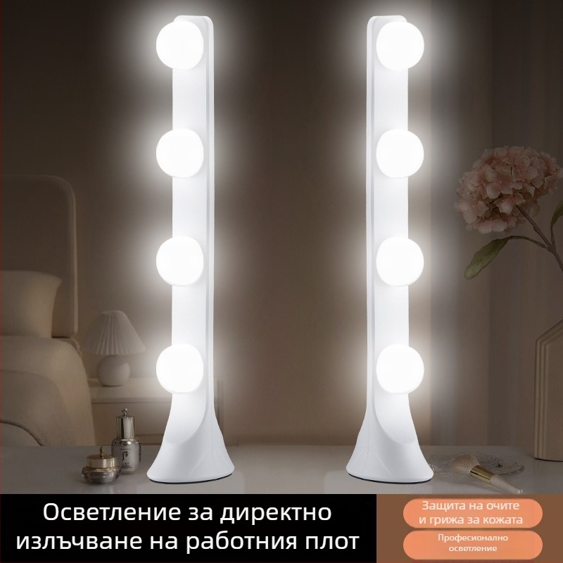 LED настолна светлина за запълване с четири реда светодиоди, 10W, вход 5V, за настолна употреба, три температури на светлината, за стрийминг на живо, фотография, видеозаснемане и грим