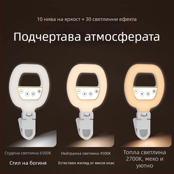 Портативна светлина за фотография – компактна ръчна светлина за стрийминг на живо и снимане (5V, <10W, 2700–7500K, регулируема яркост, регулируема цветова температура)