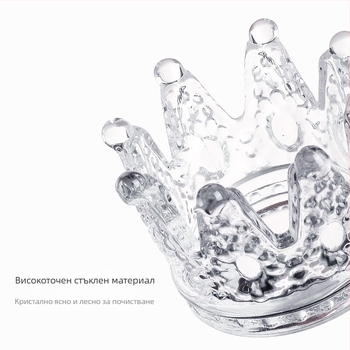 Държач за маникюр с кралска корона, стъклена кристална чаша и LED фототерапевтична писалка