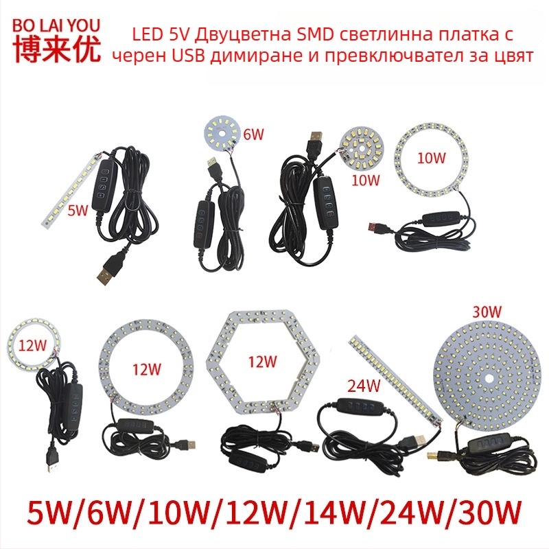 LED USB настолна лампа с регулируема яркост, 5V USB захранване, бутонен превключвател, алуминиев абажур, метален държач