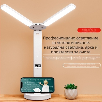 Лампа за бюро с две глави, сгъваема, с вградена батерия и сензорно управление – учебна лампа за общежития и детски стаи