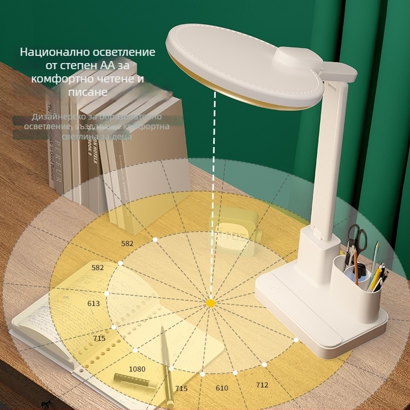 Учебна настолна лампа с защита на зрението, анти синя светлина, без трептене; USB зареждане, сгъваема, димираща се, сензорно управление, вградена батерия, нощна светлина