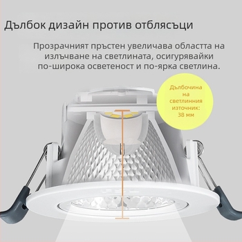 LED вградена таванна спот светлина с антиблясък дизайн, 220V, управление от стената, PVC корпус, CRI 70–79