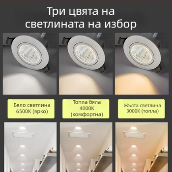 LED вградена таванна спот светлина с антиблясък дизайн, 220V, управление от стената, PVC корпус, CRI 70–79