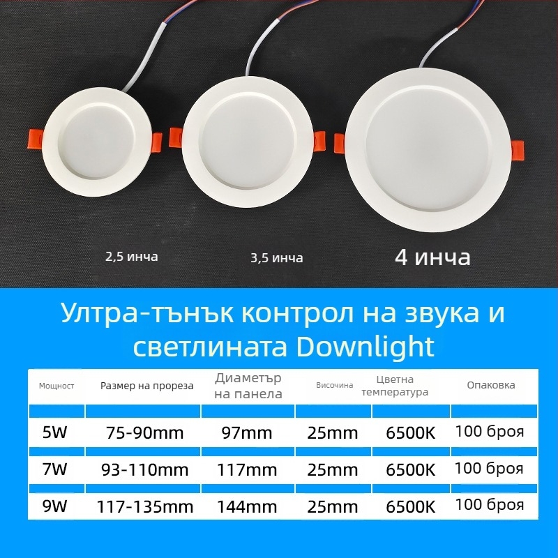 LED downlight със сензор за човешкото тяло, инфрачервен радар и гласово управление, скрит монтаж, 220V, LED чипове 2835 x10, 6500K