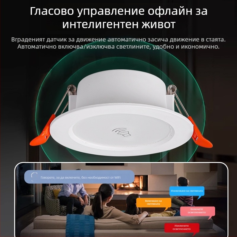 LED вградена downlight лампа с интелигентен радарен сензор за движение и управление на светлината - LED източник, напрежение ≤36V, CRI 80–89, скрита инсталация
