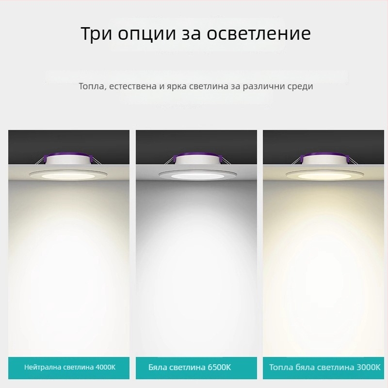 LED таванна вградена светлина Qianhua, 7W/9W/12W, 220V, скрит монтаж, цветова температура 3000K/4000K/6500K, CRI 70–79