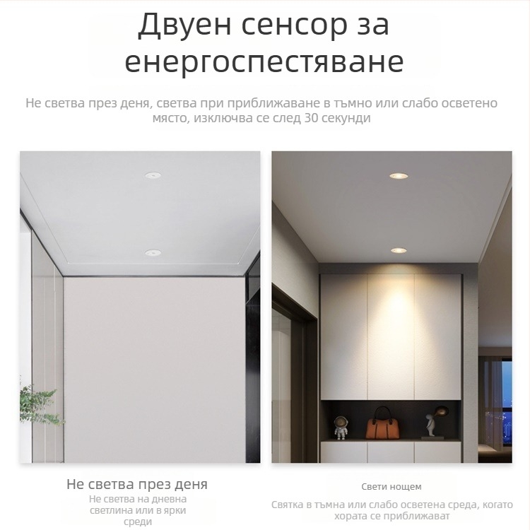 LED downlight с инфрачервен сензор за движение, вградена таванна лампа, 85–265 V, 630–810 lm, 3000K/4000K/6000K