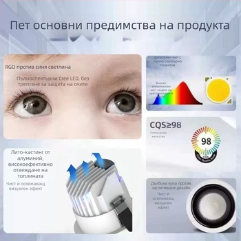 LED downlight с CRI ≥90, 220V, скрит монтаж, алуминиев корпус