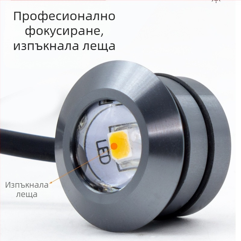 Вградена LED прожектор за котешко око за витрини и винени шкафове, 12V ниско напрежение, кръгъл корпус от алуминиев сплав, скрит шкафов осветител