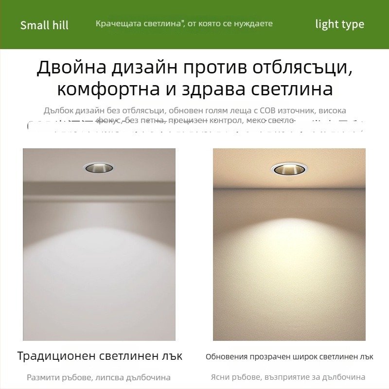 Downlight със COB LED, анти-отразителна дълбока чашка, вградена, 220V, 4000K/6500K