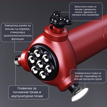 Професионален триглав електрически масажор – портативен fascia масажор за релаксация и спорт, 3 глави, четков мотор, вградена батерия, 1–3 ч работа, 5 нива скорост