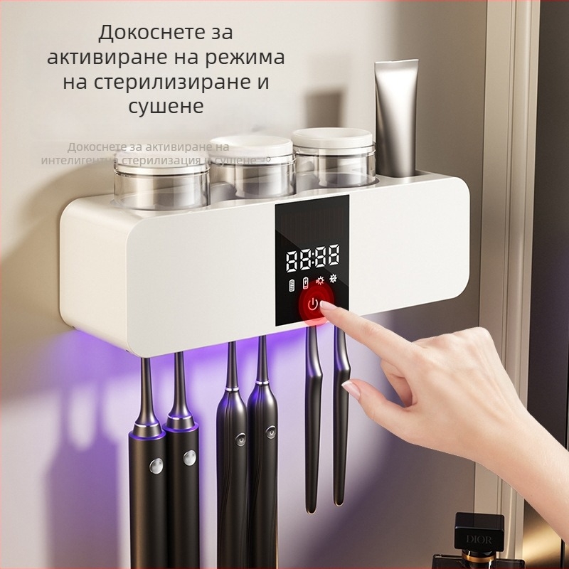 Стенно монтиран UV дезинфекционен стерилизатор за четки за зъби с въздушно сушене, управление с тъч екран, USB захранване, мощност до 10W (RA-613, Kindness)