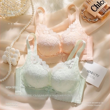 Дамски дантелен сутиен, чашка 3/4, горна тънка и долна по-дебела форма, фиксирани двойни презрамки, закопчаване с четири реда