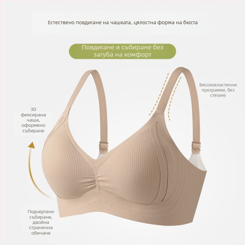 Безшевен повдигащ бюстгальтер, 3/4 чашка, тънки формовани чашки, без метални пръчки, фиксирани презрамки