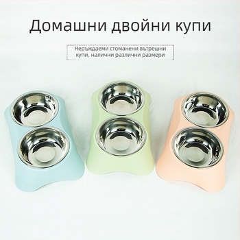 Хранилник за домашни любимци с двойна купа от неръждаема стомана, интегриран дизайн, против разливане, за котки и кучета