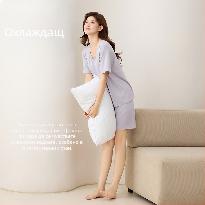 Lyocell дамски домашен комплект пижами – антибактериален, дишащ, лека материя, кръгло деколте, 3/4 ръкав, къси панталони