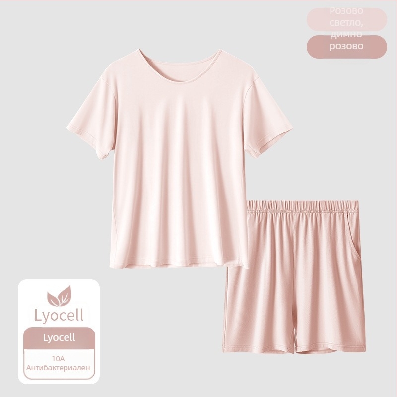 Lyocell дамски домашен комплект пижами – антибактериален, дишащ, лека материя, кръгло деколте, 3/4 ръкав, къси панталони