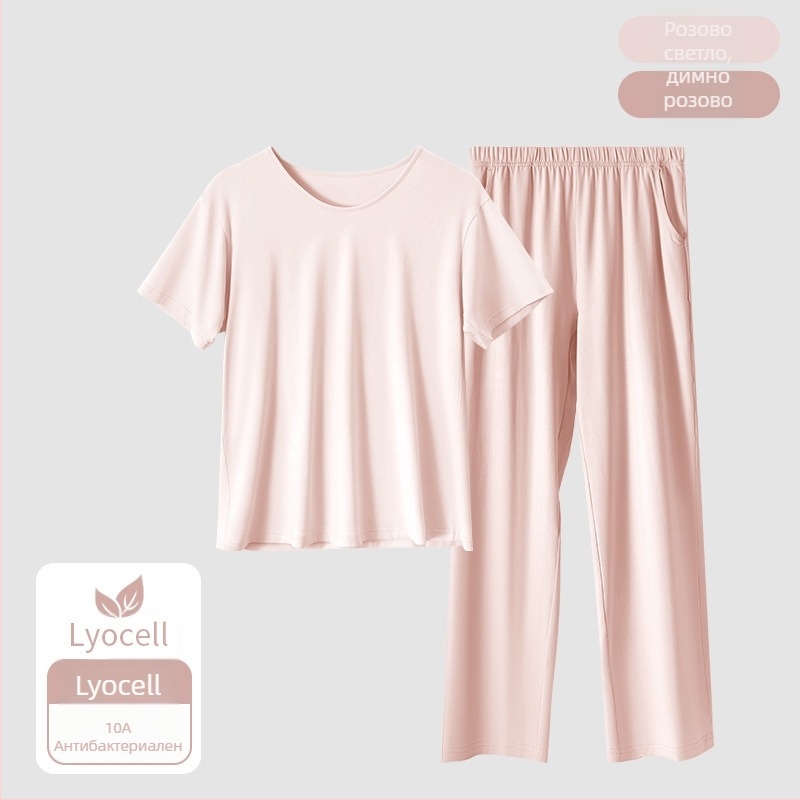 Lyocell дамски домашен комплект пижами – антибактериален, дишащ, лека материя, кръгло деколте, 3/4 ръкав, къси панталони