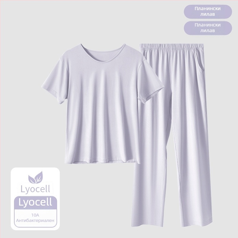 Lyocell дамски домашен комплект пижами – антибактериален, дишащ, лека материя, кръгло деколте, 3/4 ръкав, къси панталони