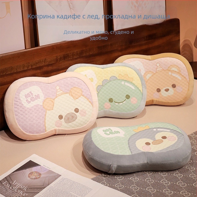 Възглавница за врата с паметна пяна и калъф от ледена коприна, овална форма, марка Initial Floc, тегло под 1 кг