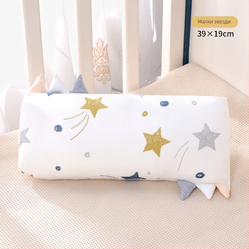 Детска възглавничка, правоъгълна, с бамбукови влакна и памучно ядро, нисък профил 1–5 см, карикатурен стил