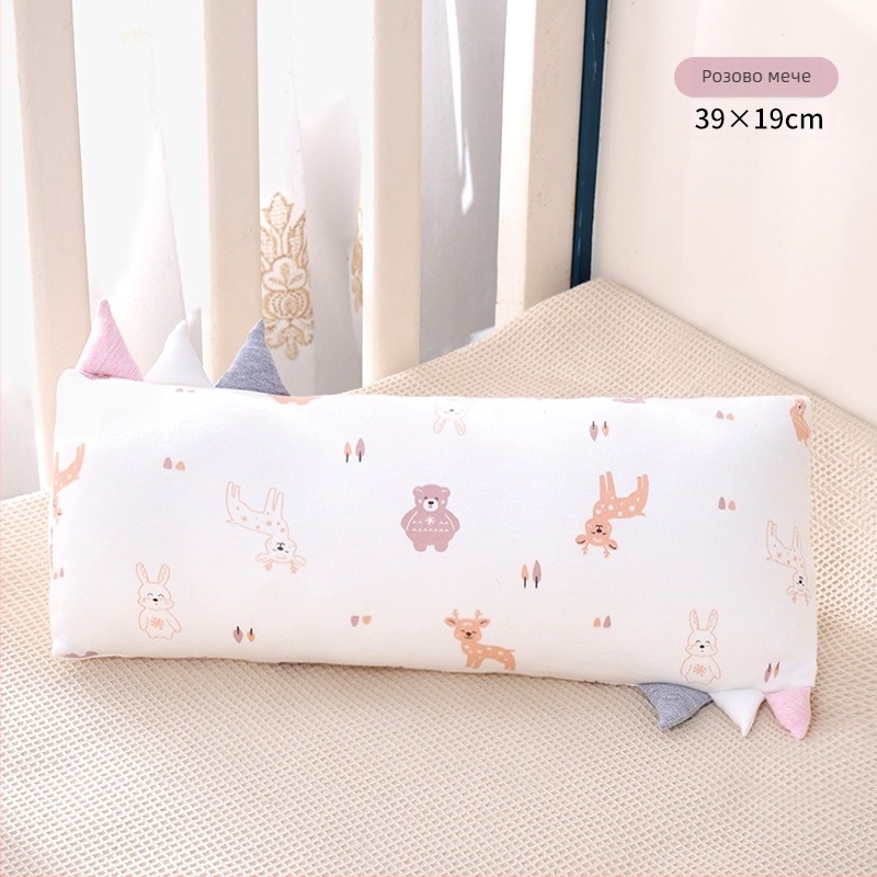 Детска възглавничка, правоъгълна, с бамбукови влакна и памучно ядро, нисък профил 1–5 см, карикатурен стил