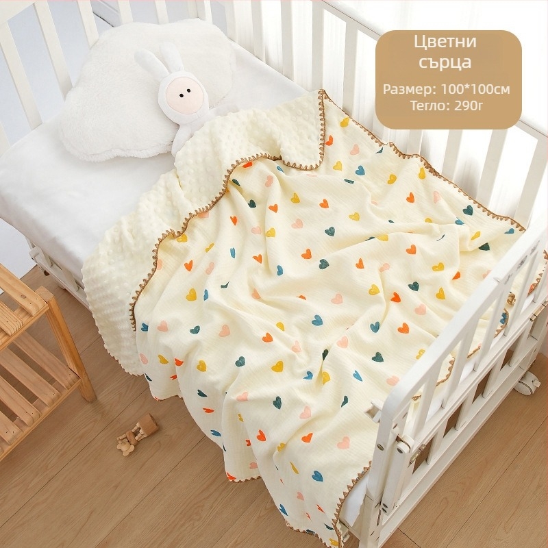 Бебешко одеяло от 100% чист памук за всички сезони, тегло 300–500 г, подходящо за новородени до 6 години, стил карикатура.