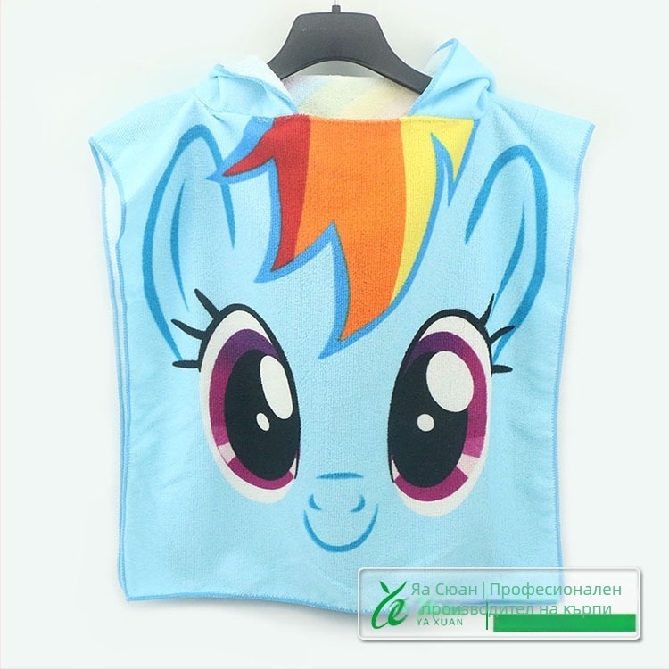 Детски халат за баня с качулка от суперфинно влакно, реактивен печат на карикатура, тегло 200-300 g, полиестер 150D, персонализирани шарки