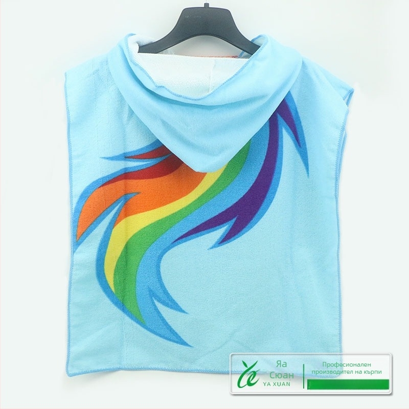 Детски халат за баня с качулка от суперфинно влакно, реактивен печат на карикатура, тегло 200-300 g, полиестер 150D, персонализирани шарки