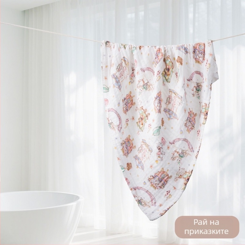 Бебешка марля кърпа за къпане с картинен мотив – всесезонна, 300–400 г, 40 нишки, печат