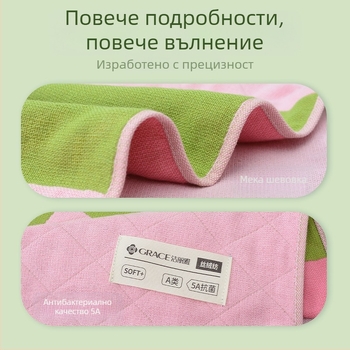 Бебешка трислойна марля баня кърпа, памук 50%/вискоза 50%, 32 нишки, подгъната, тегло 200–300 g