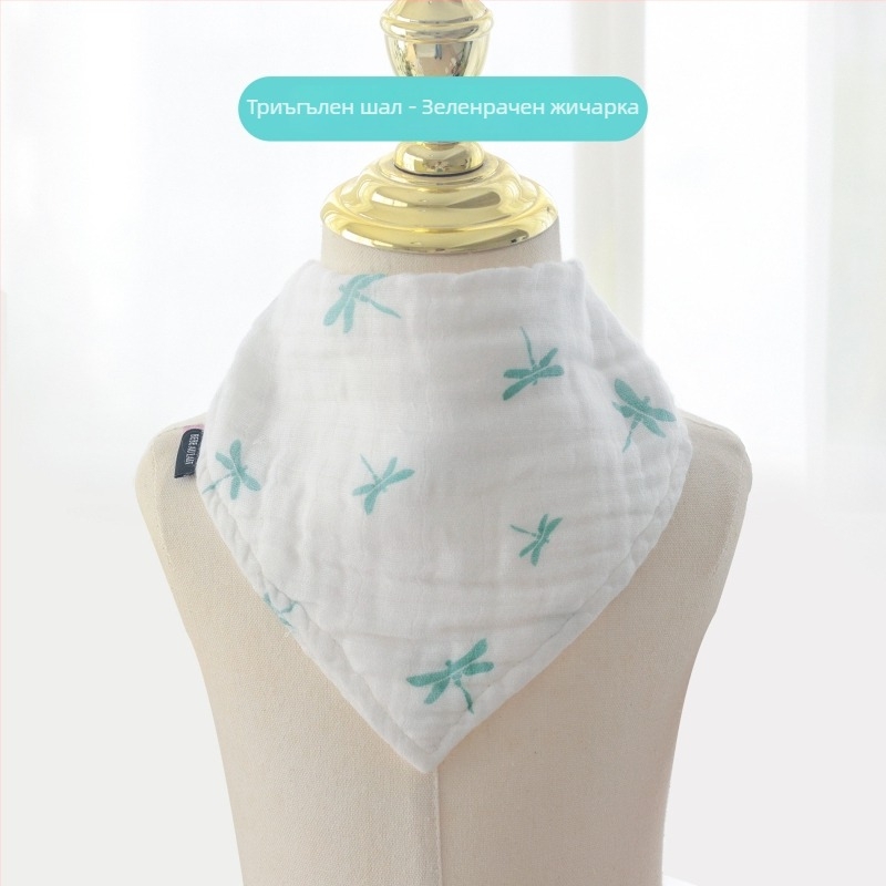 Бебешки триъгълен биб за новородени, абсорбиращ, 70% бамбукови влакна + 30% памук, карикатурен дизайн