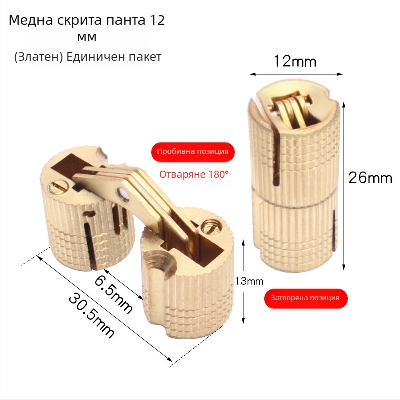 Golden Tripod месингов скрит шарнир за електрическа кутия – скрита врата на шкаф, безшумен едноръчен отваряне/затваряне, никелирано покритие