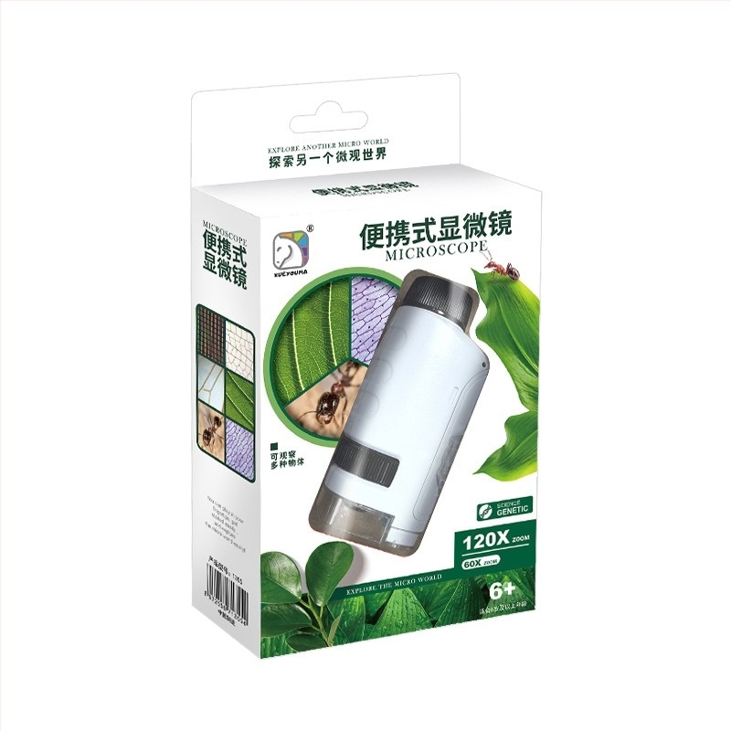 Портативен микроскоп за научни експерименти — ръчен, пластмасов, образователна игра по биология и химия за деца 7–14 г., унисекс (ръчен, пластмасов, биология/химия, 7–14 г.)