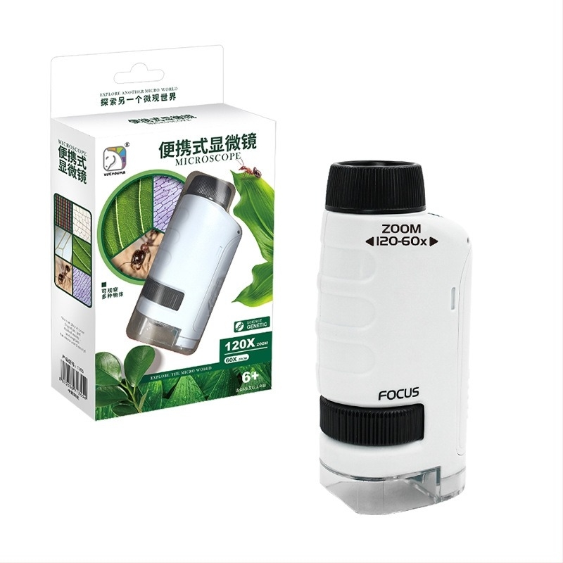 Портативен микроскоп за научни експерименти — ръчен, пластмасов, образователна игра по биология и химия за деца 7–14 г., унисекс (ръчен, пластмасов, биология/химия, 7–14 г.)