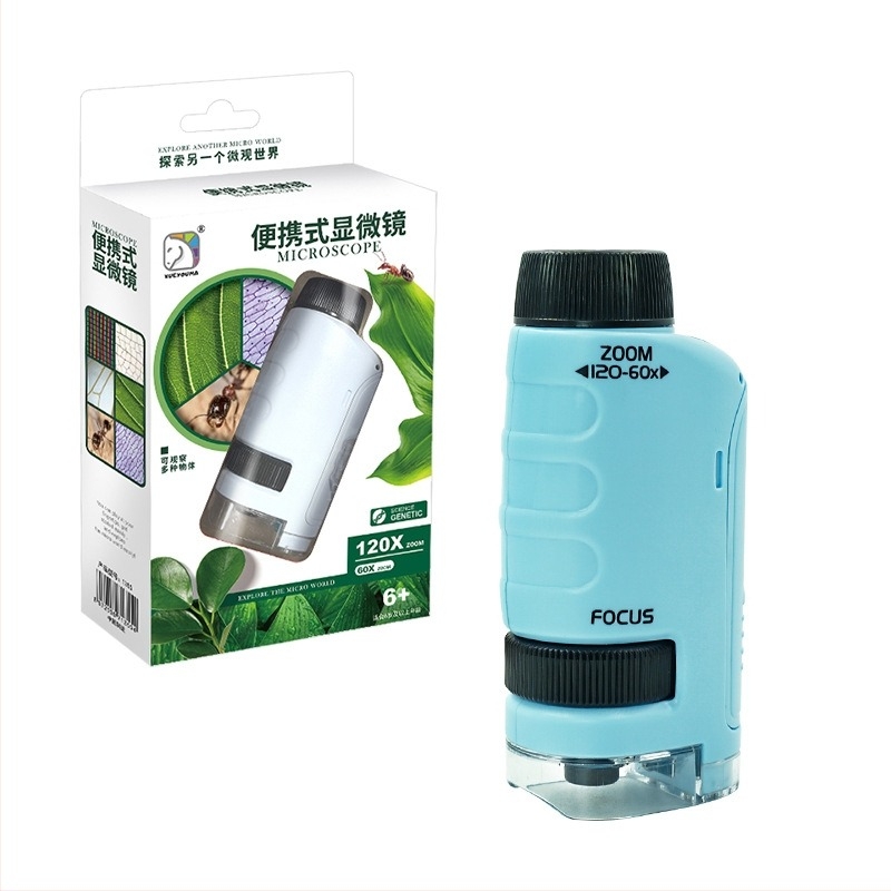 Портативен микроскоп за научни експерименти — ръчен, пластмасов, образователна игра по биология и химия за деца 7–14 г., унисекс (ръчен, пластмасов, биология/химия, 7–14 г.)