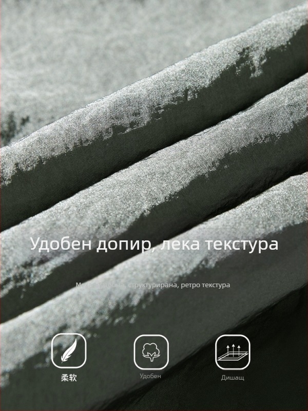 Мъжки найлонови спортни къси панталони, свободен силует, средна талия, връзка за пристягане, лято