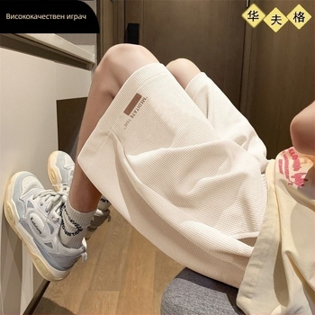 Мъжки вафелни къси шорти, прави крачоли, средна-ниска талия, полиестер, микроеластични