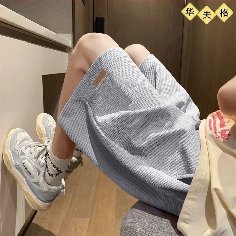 Мъжки вафелни къси шорти, прави крачоли, средна-ниска талия, полиестер, микроеластични