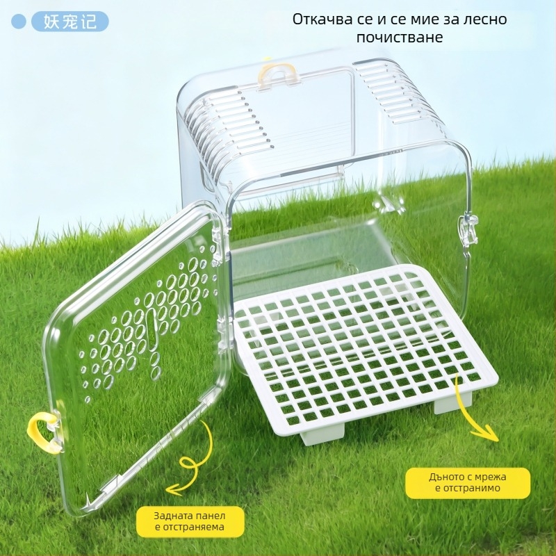 Клетка за папагал за открито, преносима, проветряваща и прозрачна, пластмасова