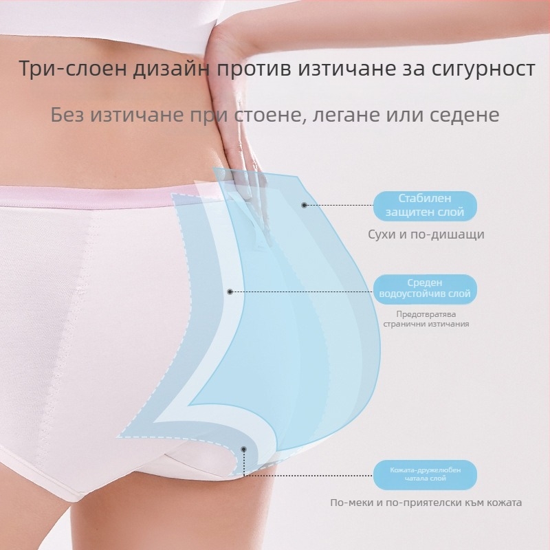 Менструални дамски долнища за тийнейджърки – карикатурен принт, основен материал памук 46%, 5% спандекс, средна талия, за момичета 13–18 години