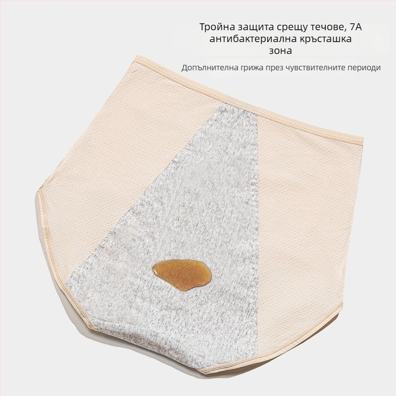 Менструално бельо с висока талия, памучна вложка с антибактериално покритие, против протичане отпред и отзад, основен памук 92,6%, вложка 100% памук