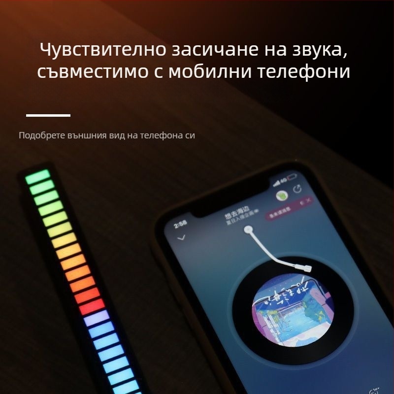 Вътрешно автомобилно LED осветление с RGB ритъм и гласово управление, ABS, 1.5W, 5V, съвместимо с модел 102