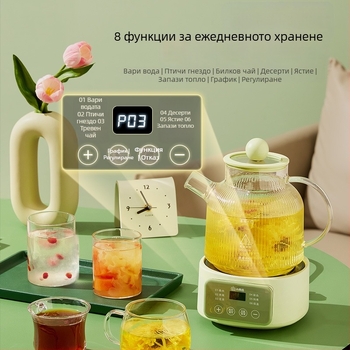 Чайник за здравословно готвене със стъклен корпус, капацитет 1–1.5 л, 500 W, 220 V, BG-06 с микроконтролерно управление