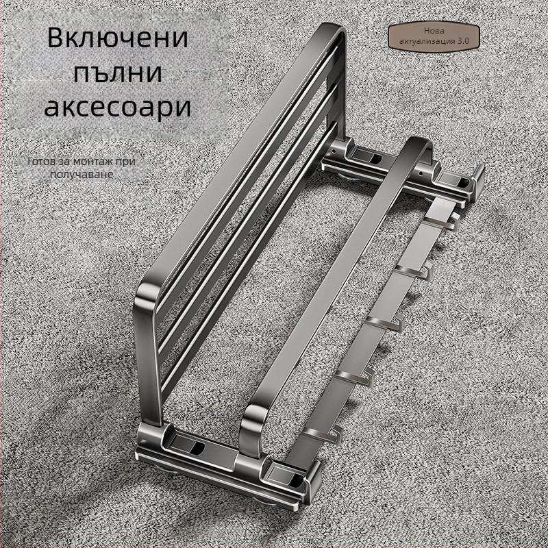 Стойка за кърпи с вакуумна чашка, без пробив, с вграден закачалник, двойна конструкция, сваляема, 10 кг товар