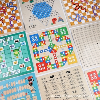 Дървена образователна настолна игра 2 в 1 за деца: Гомоку и Летящ шах с преносима подаръчна кутия; подпомага интелектуалното развитие и координацията ръка-око.