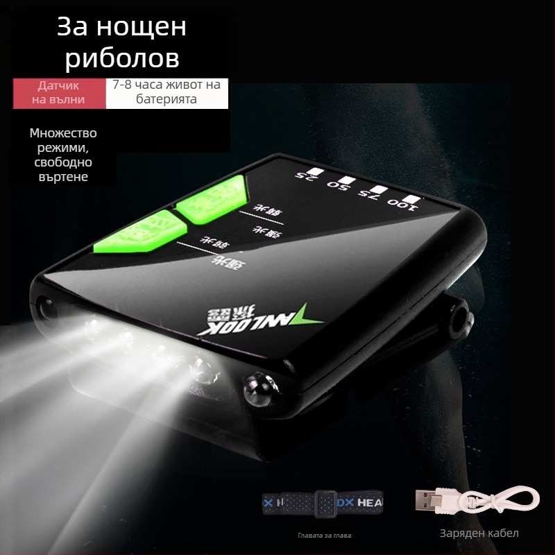 Челна лампа за нощен риболов - презареждаща LED с индукционен превключвател, лека пластмасова конструкция, обхват до 200–500 м