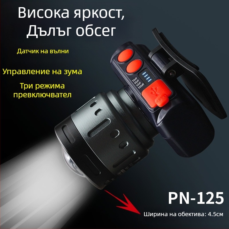 Челна лампа за нощен риболов - презареждаща LED с индукционен превключвател, лека пластмасова конструкция, обхват до 200–500 м